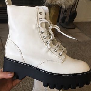 White platform combat boot